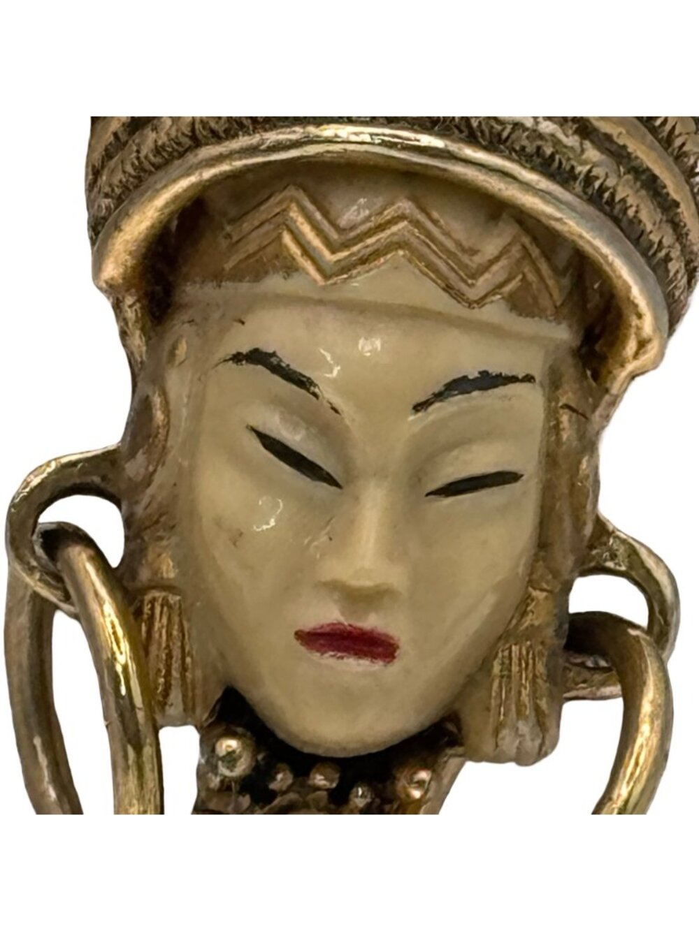 Selro Selini Brooch Thai Asian Princess 2" Vtg Unsigned Hand Painted Gold Accent - Picture 9 of 10